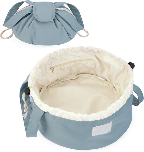 Foldable Drawstring Makeup Bag - Multifunctional Portable Travel Storage Bag for Cosmetics, Toiletry Bags & Accessories, Compact Durable Fabric Bag for Living Room, Shower Table & Travel（Blue）
