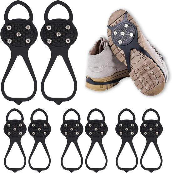 Snow boots with non-slip soles - Set of 4 - Safe walking on icy and snowy roads - Suitable for size L (35-45) - Non-slip studs - Suitable for winter walking, hiking, jogging, strolling and mountaineering