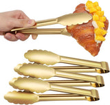 Bread Tongs - 4-Piece Set - Kitchen Tongs for Home Use - Gold Stainless Steel Serving Tongs - Grill Tongs - Steak Tongs - Kitchen Tongs - For Cooking, Salads, Buffets, Appetizers and Desserts