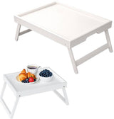 Folding table - Multifunctional folding table for home - Folding bamboo bedside table - Can be used as a dining table, TV table, laptop table, snack table, sofa table or work table - White