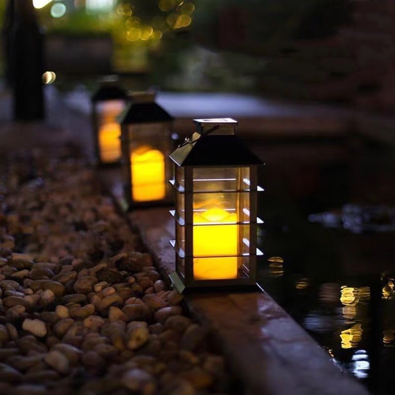 Waterproof outdoor solar lamp with candle flame effect, energy saving, warm white LED for patio, garden, lawn, terrace, tent, tree and garden - 2-pack