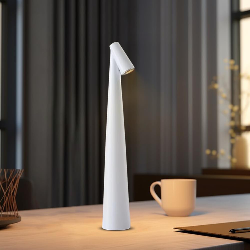 Portable LED Table Lamp with Touch Sensor, Metal Desk Lamp with 3 Brightness Levels, Rechargeable Night Light with 3 Colors Touch Control for Bedside and Dining Room (White)