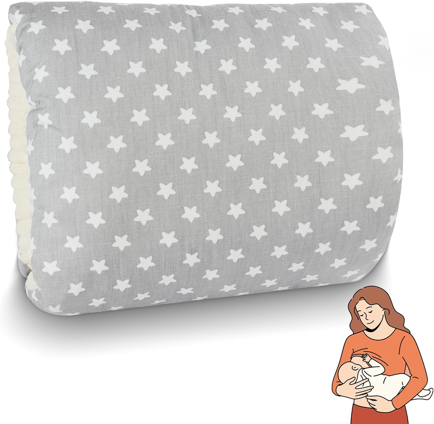 Nursing Pillow - For Breast and Bottle Feeding - Adjustable Height - Suitable for Crib and Bed - Washable Cover - 100% Cotton - Universal Size