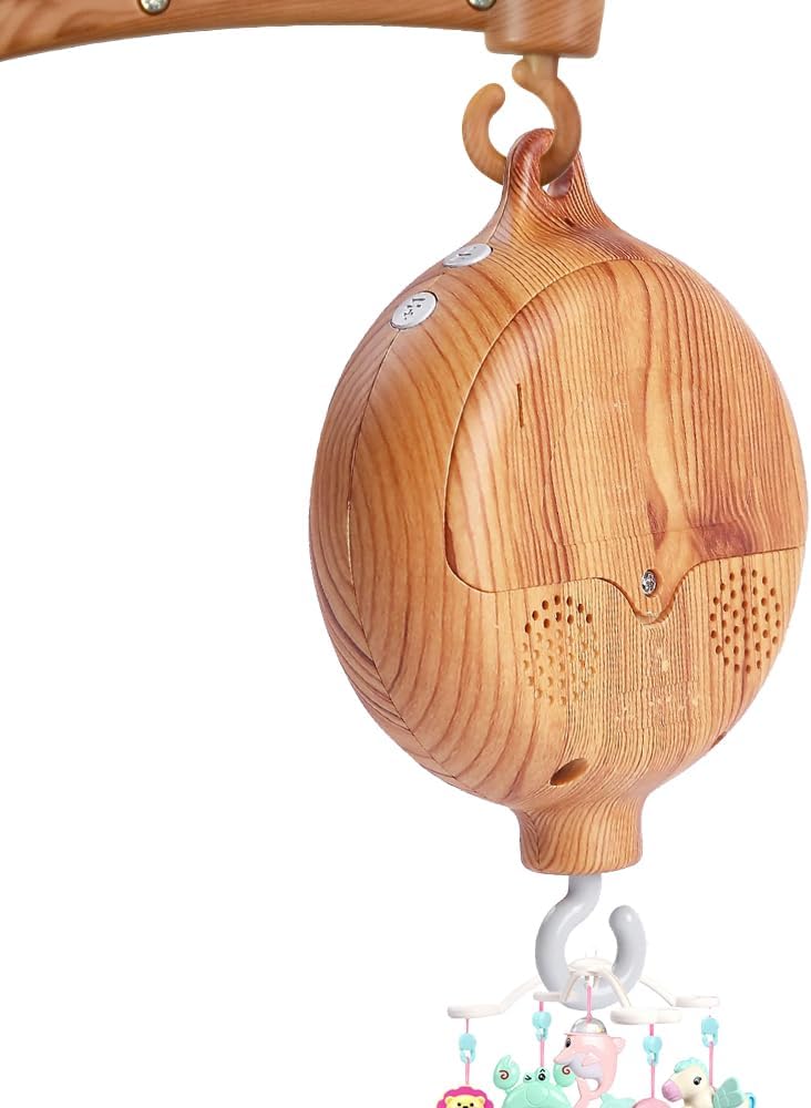 Baby Mobile - With Music Box and 35 Melodies - Wooden Design - For Baby Bed and Crib - White and Natural Colors