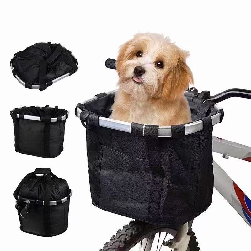 Bicycle basket - Front bike basket - Small dog carrier - Removable mountain bike handlebar tube - Hanging foldable luggage bag with a load capacity of 5 kg - Black