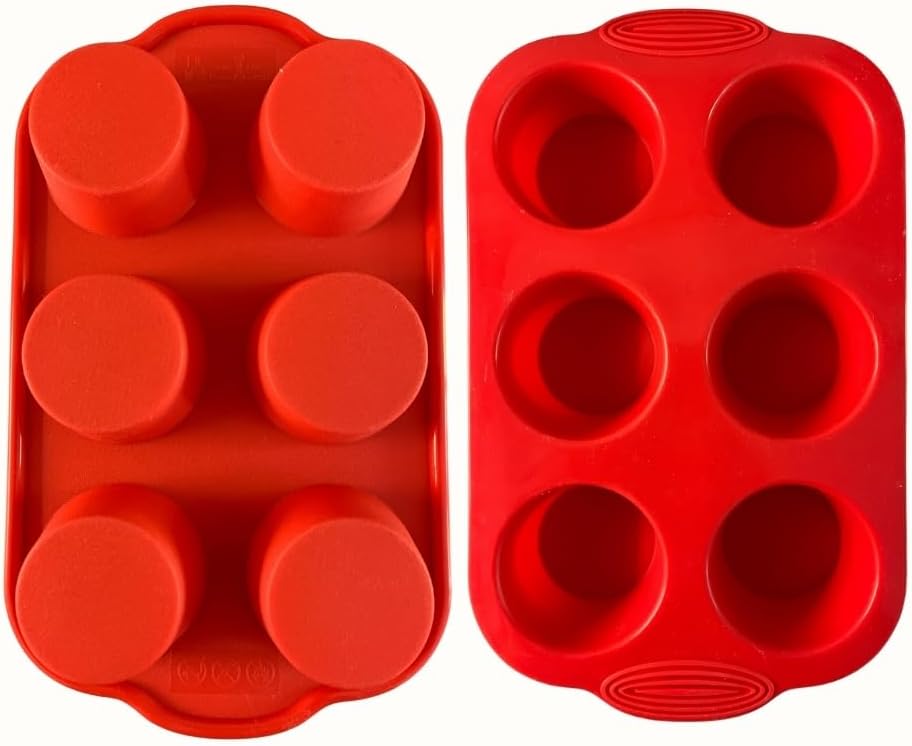 Silicone Muffin Mold - Silicone Yorkshire Pudding Mold, Muffin Mould, Non-Stick Muffin Cupcake Mold - for Muffin Cupcakes or Yorkshire Pudding - Baking Tools 30*18*4 cm - Red - 6 Cups - 2 pieces