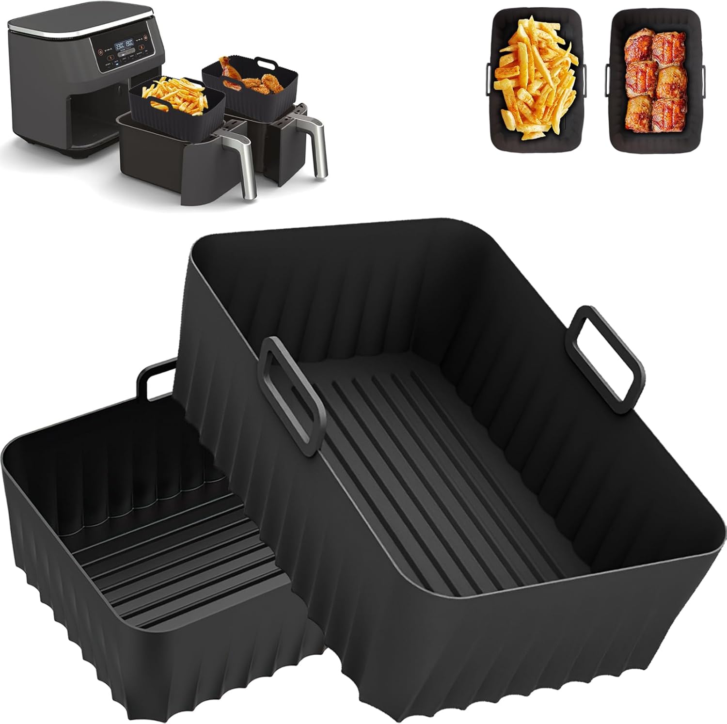 Silicone Airfryer Liners - Reusable Airfryer Accessories - Suitable for 7.6L-9.5L Dual Zone Airfryers - Pack of 2