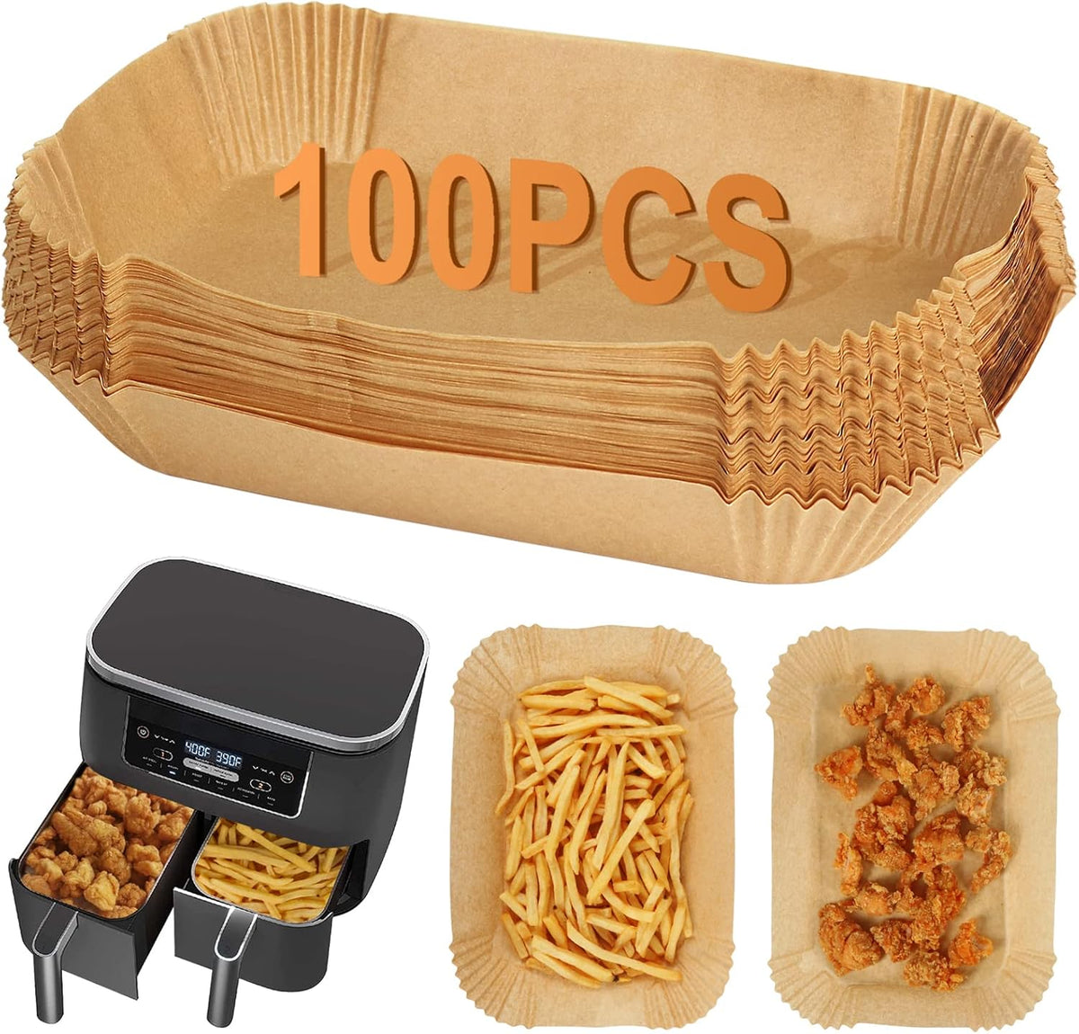 Silicone Baking Paper - Suitable for Airfryer Liners - Compatible with Dual-Zone Fryers - 100 Pieces