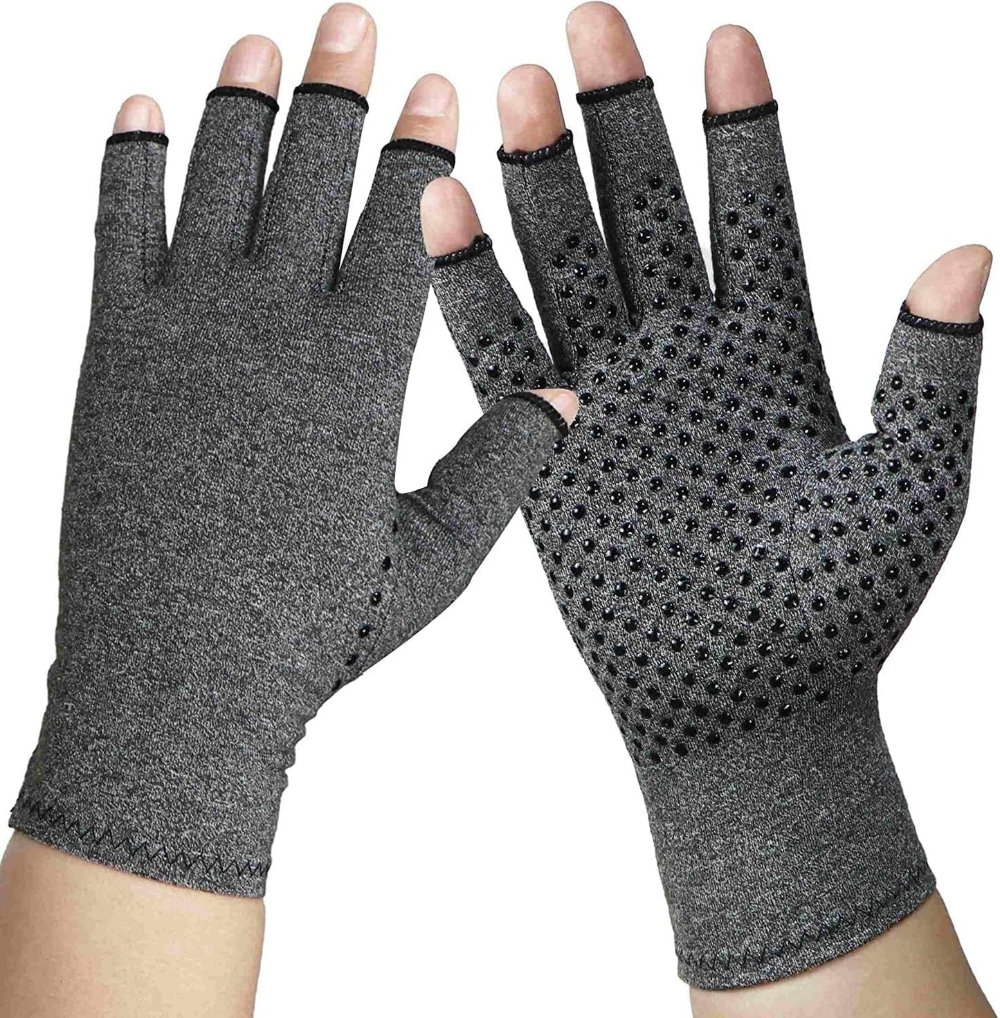Rheumatism Gloves - Compression Gloves - Unisex - Osteoarthritis - Rheumatism - Arthritis - RSI - Carpal Tunnel Syndrome - M - Heather Grey Half Finger Gel