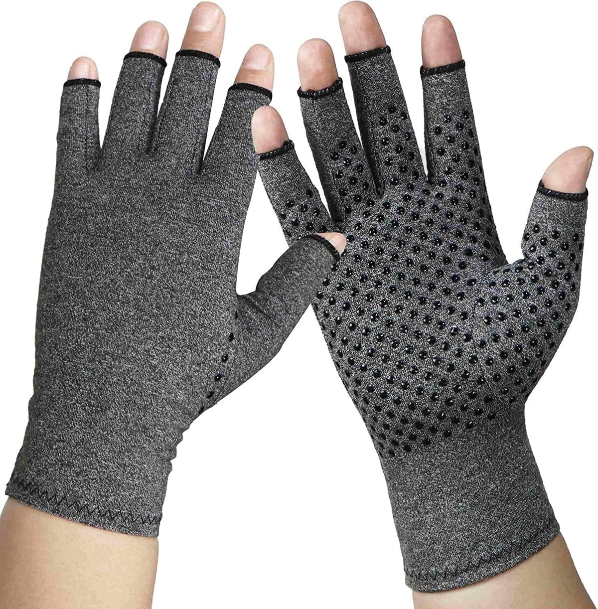 Rheumatism Gloves - Compression Gloves - Unisex - Osteoarthritis - Rheumatism - Arthritis - RSI - Carpal Tunnel Syndrome - XL - Heather Grey Half Finger Gel