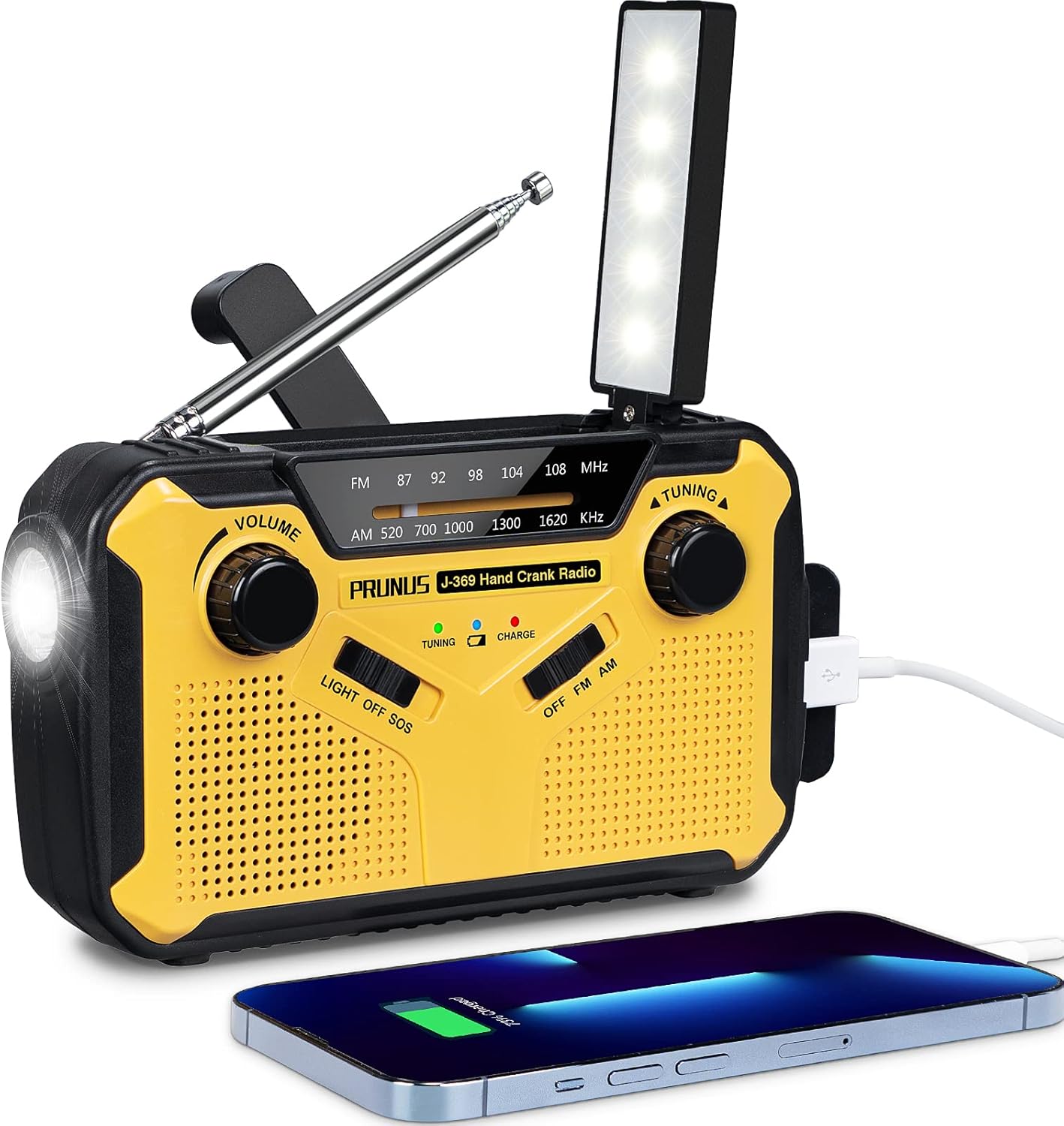 Emergency Solar Radio Wind-Up - Model 2025 - 2500 mAh Power Bank - AM/FM Radio with Flashlight & SOS - Emergency Kit for Camping & Power Outages - Red