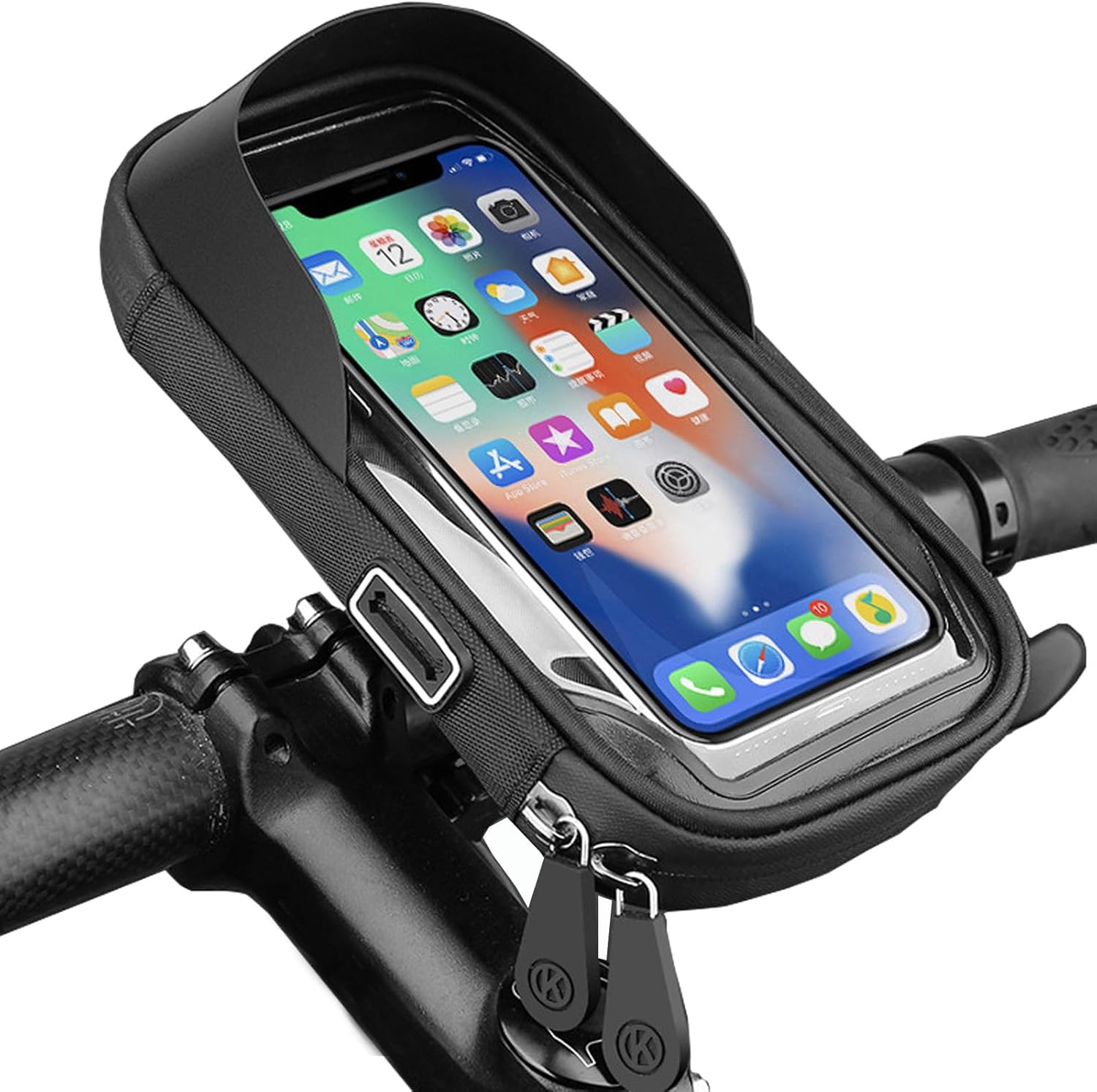 Waterproof Bike Phone Holder - Sensitive Touchscreen & Face ID - Universal Mobile Phone Holder for Motorcycle & Scooter - Black