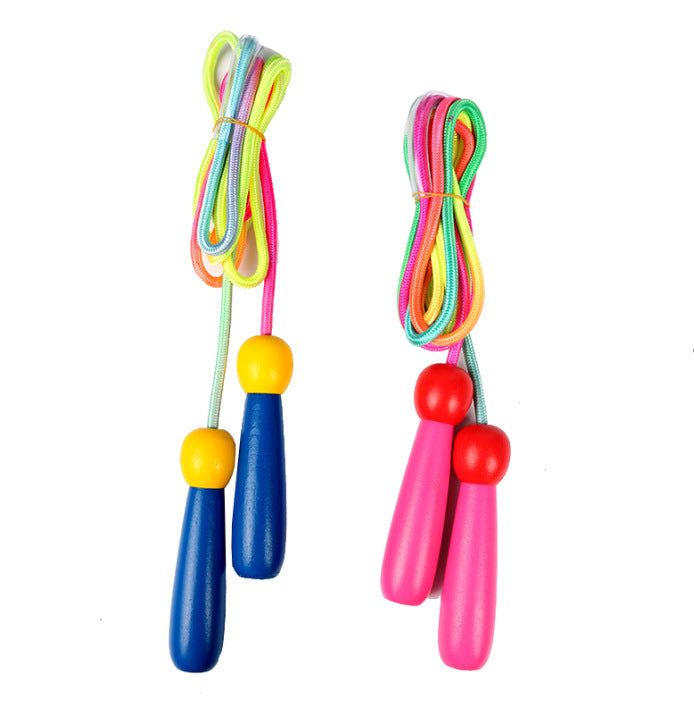 Adjustable Children's Skipping Rope (2 Pieces) - with Wooden Handle and Cotton Rope - 285 cm - For Boys & Girls - Fitness & Games