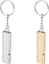 Metal Emergency Whistle - Set of 2 - With Keychain - Loud Signal for Sports, Outdoors & Safety - Silver and Gold