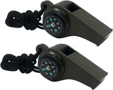 3-in-1 Emergency Whistle with Compass & Thermometer - Set of 2 - Includes Lanyard - Safety Whistle for Outdoor, Hiking & Camping - Green