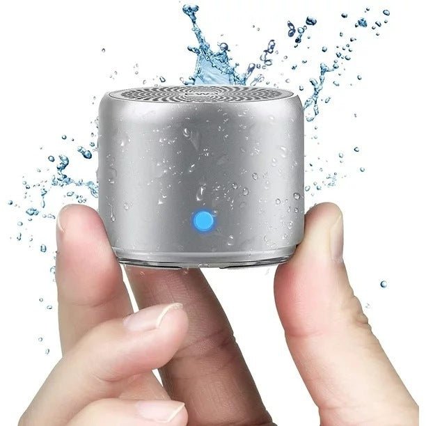 Mini Bluetooth Speaker (Silver) | Portable & Pocket-Sized | Powerful Bass with Passive Radiator | 12-Hour Battery Life | Ideal for Outdoors