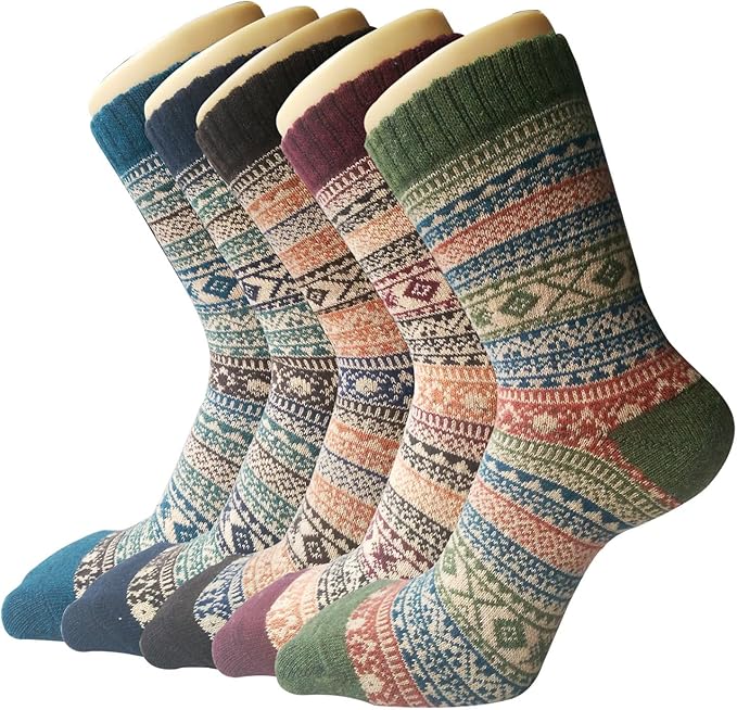 Winter Socks - 5 Pairs of Thick Wool Socks - For Women and Girls - Breathable and Soft - Multicolor Design