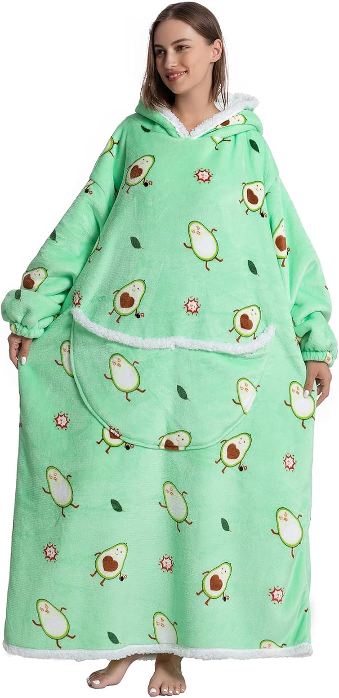 Oversized Hoodie Blanket - Super Soft & Warm - Layered Flannel with Sleeves - Beautiful Print - Fluffy & Non-Marking Interior - Odor-Free - One Size