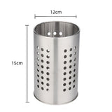 Large stainless steel cutlery holder - cutlery container cylinder - 12 x 15 cm - kitchen organizer - silver