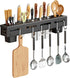 Stainless Steel Kitchen Rack No Drilling - Kitchen Rail with 6 Hooks - Self-Adhesive Hanging System - Kitchen Utensil Holder - Black