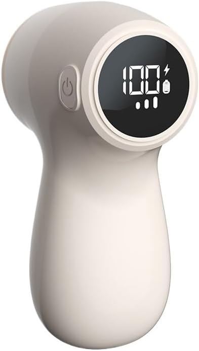 Electric Lint Remover - Rechargeable & Digital Display - For Home Use - Sweater Depiller with LED Screen - White