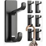 Black Towel Hooks - Set of 6 - Self-Adhesive Wall Hooks - No Drilling Required - For Bathroom & Kitchen