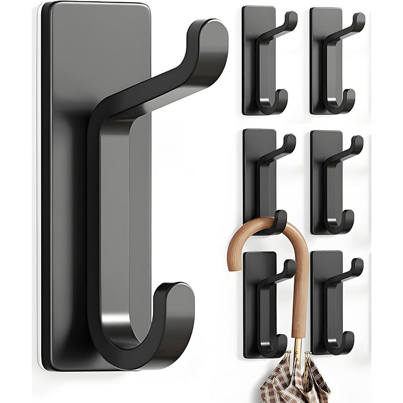 Black Towel Hooks - Set of 6 - Self-Adhesive Wall Hooks - No Drilling Required - For Bathroom & Kitchen