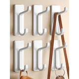 White Towel Hooks - Set of 6 - Self-Adhesive Wall Hooks - No Drilling Required - For Bathroom & Kitchen