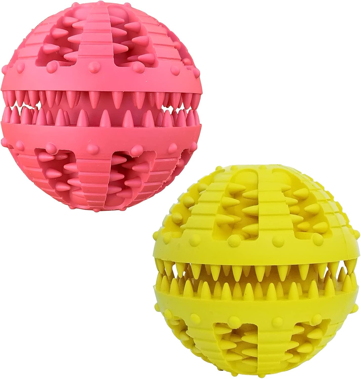Dog Toys - 2 Pieces Teeth Cleaning Balls - Natural Rubber with Treat - Tear-Resistant - For Dogs and Cats