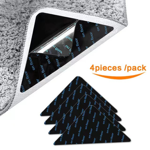 Rug Stoppers - Set of 8 - Anti-Slip for Carpet - Washable & Reusable - Triangular Black