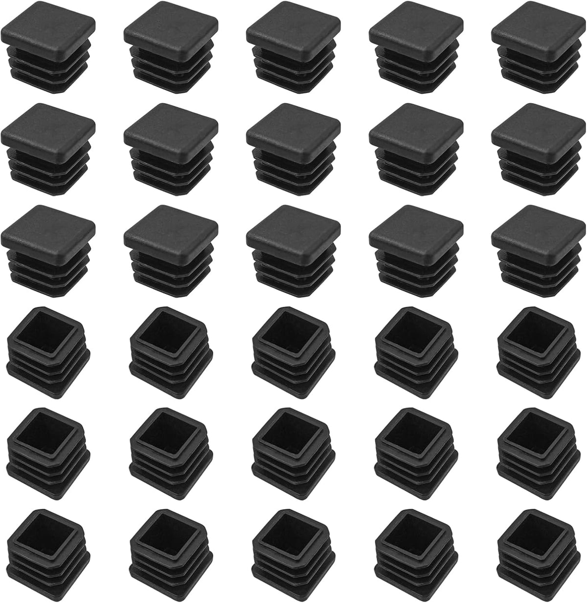 Square Tube Caps 20x20 mm - Set of 30 - Black - Insert Caps for Furniture & Chairs