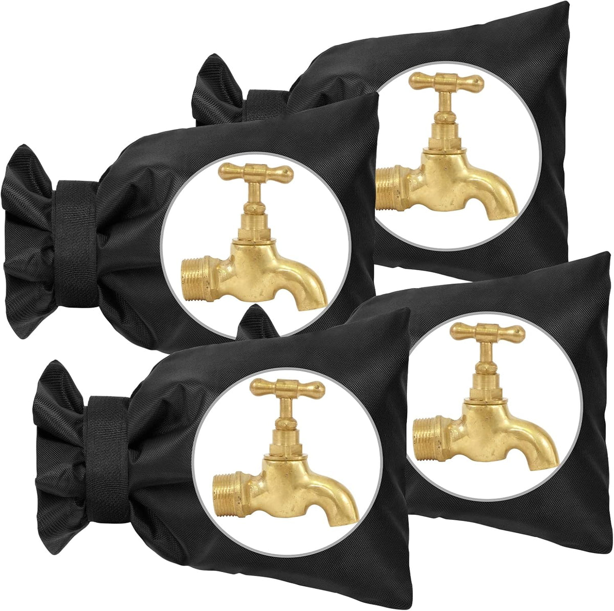 Outdoor tap covers set of 4 - thermal frost protection - waterproof tap protectors - black