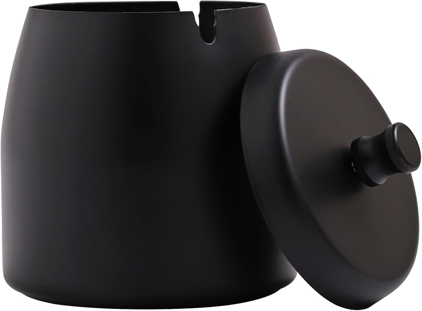 Stainless Steel Ashtray with Lid - Black - Ø 8 cm - Wind Ashtray for Outdoor & Indoor Use - Storm Ashtray