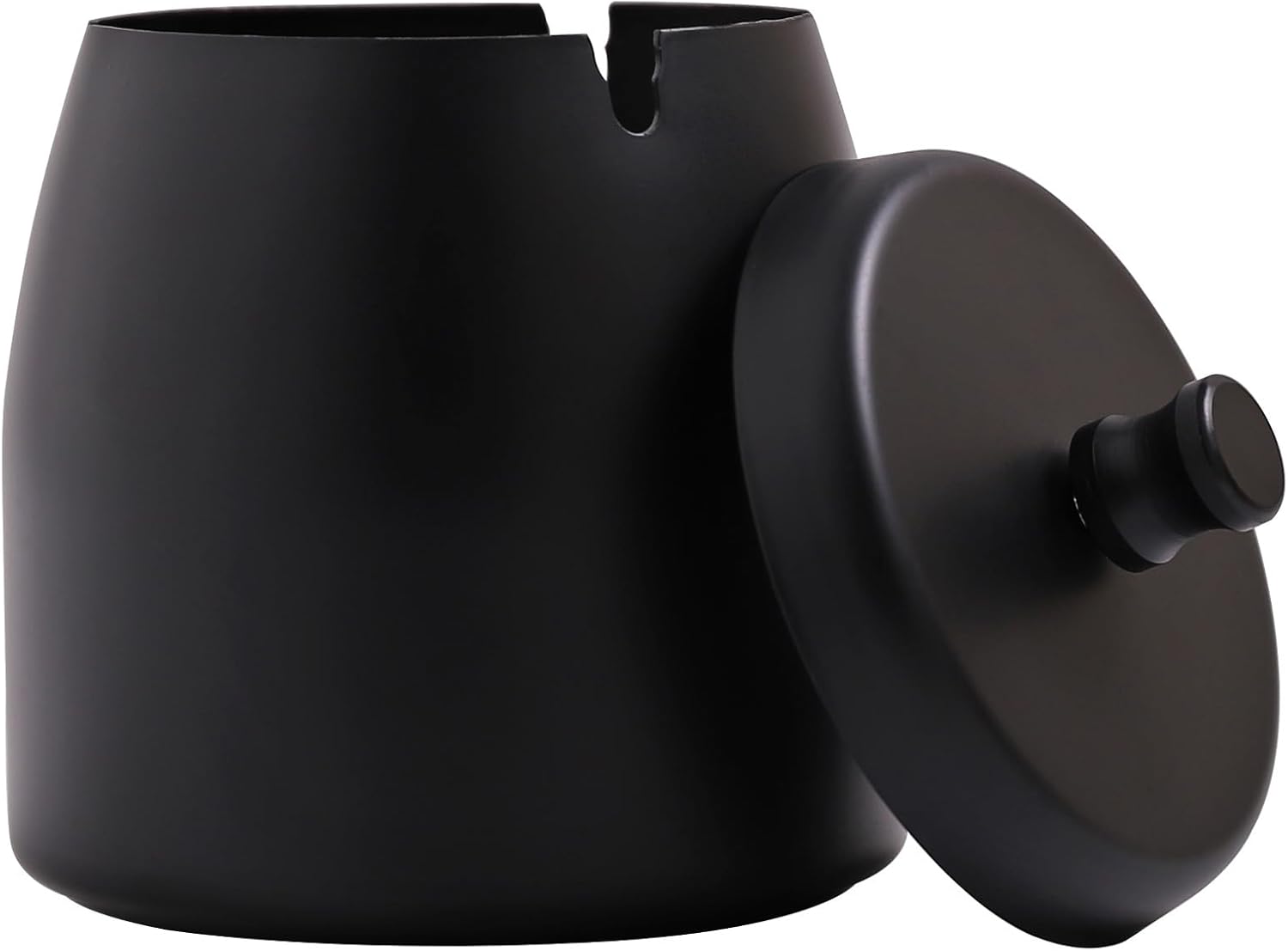 Stainless Steel Ashtray with Lid - Black - Ø 9 cm - Wind Ashtray for Outdoor & Indoor Use - Storm Ashtray