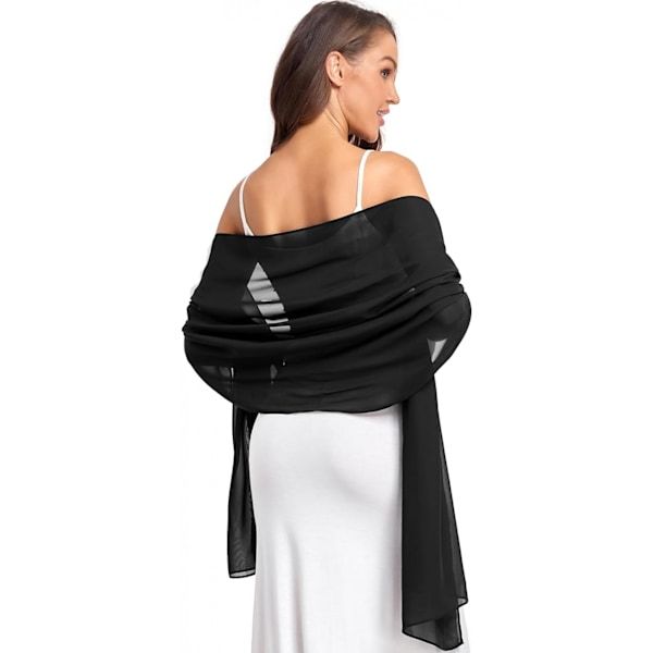 Soft Black Chiffon Shawl Wrap 190x45 cm for Wedding Evening Dress, Bridal Cape with Elegant Flowing Design, Lightweight Party Cover