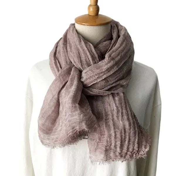 Pink Cotton Linen Scarf for Men and Women, 180x70 cm Oversized Lightweight Breathable, UV Protection for Summer and Warmth in Winter