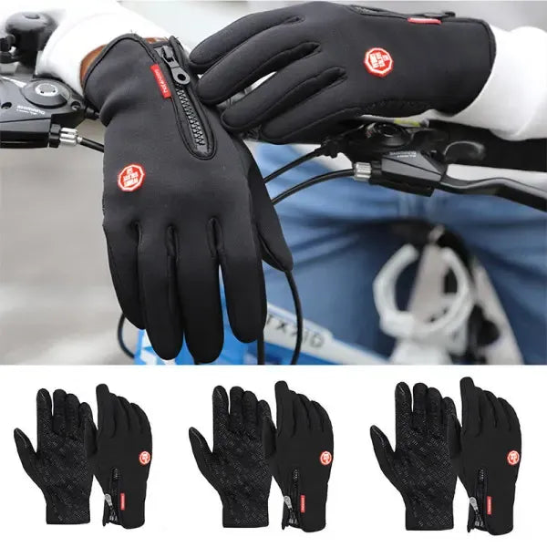 Black Winter Windproof Waterproof Thermal Touch Gloves for Men and Women, Anti-Slip Rubber Palm, Zipper Closure for Easy Wear, Size L for Outdoor Sports
