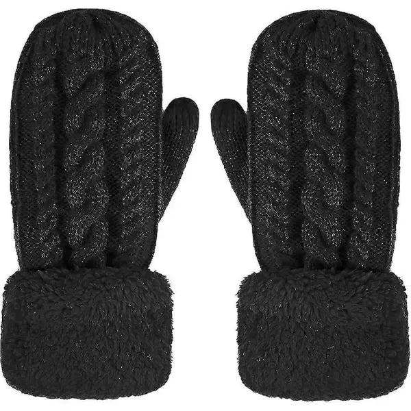 Thick Fleece Lined Warm Knitted Mittens for Women, Super Soft Thermal Winter Hand Warmers with Stretchy Elastic Wrist, One Size for Most Hand Shapes