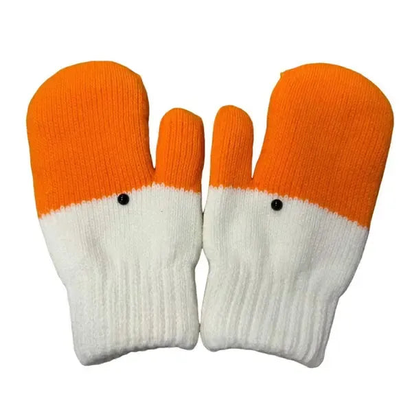 Yellow Winter Goose Design Fleece Lined Knitted Thermal Gloves, Cute Playful Pattern with Vibrant Color, Fun Warm Gift for Cycling Skiing and Everyday Use