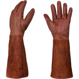 Long Thorn-Resistant Gardening Gloves for Women, Rose Pruning and Cactus Handling Protective Arm Covers, Thick Cowhide Leather with Cotton Lining