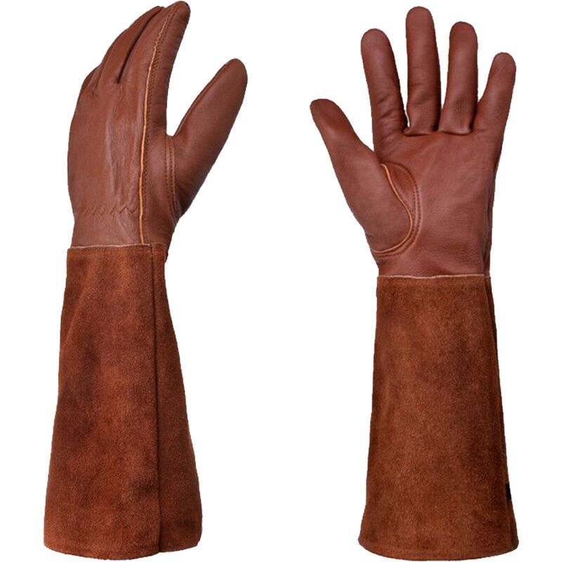 Long Thorn-Resistant Gardening Gloves for Women, Rose Pruning and Cactus Handling Protective Arm Covers, Thick Cowhide Leather with Cotton Lining