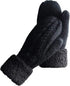 Black Thick Fleece Lined Insulated Mittens for Women, Crochet Knit Design with Inner Fleece Lining, Button Fastening Stretchy Fit for Cold Weather