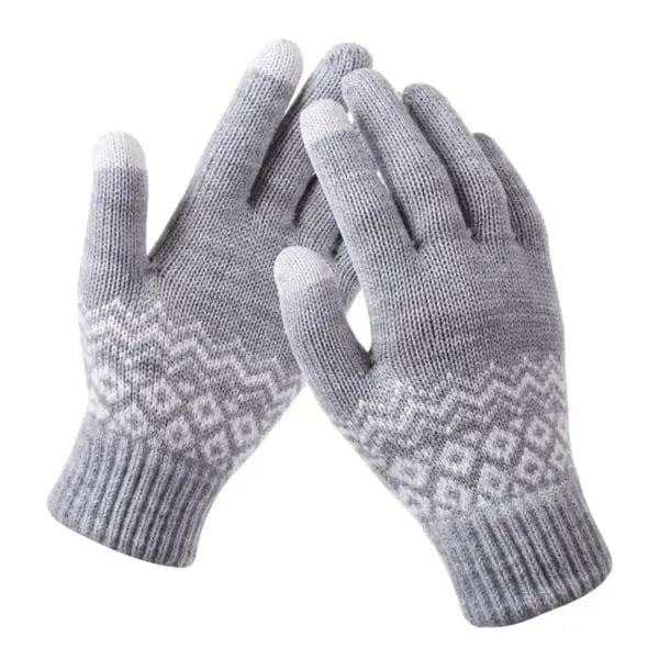 CDQ Thickened Winter Jacquard Gloves for Women, Touchscreen Compatible Double Woven Warm Knit with Elastic Cuffs, Machine Washable for Cold Weather