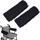 Black Memory Foam Wheelchair Armrest Cushion Covers 2 Pack, Synthetic Sheepskin Pressure Relief for Seniors Adults, Compatible with Standard Wheelchairs and Office Chairs
