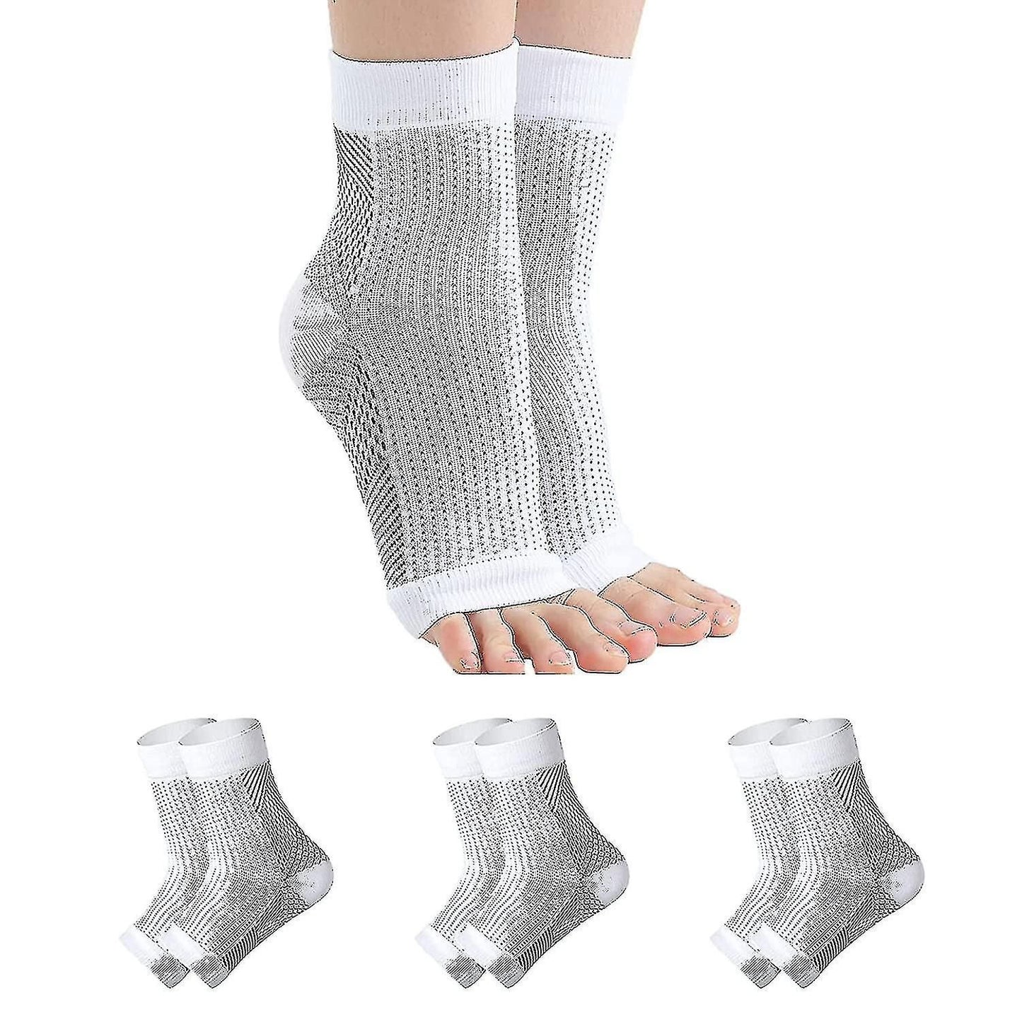 White Neuropathy Socks 3 Pairs L/XL, Soothing Compression for Neuropathy Pain Tendinitis Plantar Fasciitis, Breathable Nylon with Thermal Support for Ankle Relief