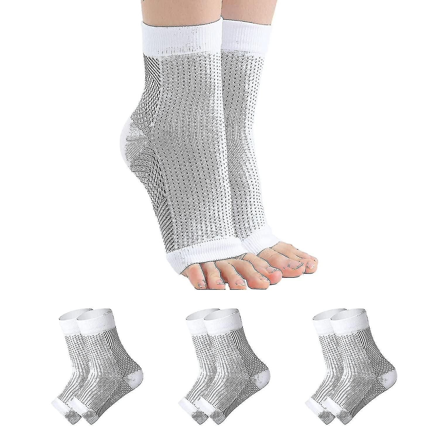 White Neuropathy Socks 3 Pairs S/M, Soothing Compression for Neuropathy Pain Tendinitis Plantar Fasciitis, Breathable Thermal Nylon with Ankle Support for Recovery