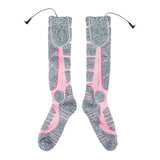 Pink USB Rechargeable Electric Heated Socks for Winter Skiing, Full Foot Heating with Carbon Fiber Wire, Machine Washable with Battery Pocket for Cold Weather