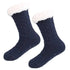 Blue Furry Warm Knitted Slipper Socks with Non-Slip Sole, Ultra-Soft Fleece Lining Cable Knit Design, One Size Fits Most EU 35-43 for Home and Office Use