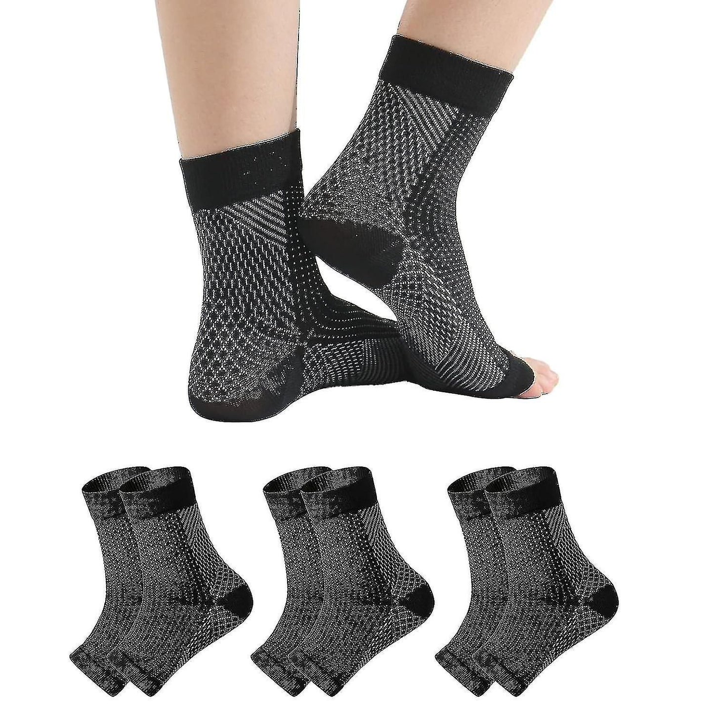 Black Neuropathy Socks 3 Pairs S/M, Soothing Compression for Neuropathy Pain Tendinitis Plantar Fasciitis, Breathable Thermal Nylon with Ankle Support and Stability