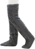 Navy Grey Over Knee High Fuzzy Plush Teddy Slipper Socks for Women, Open Toe Non-Slip Extra Long 55 cm for Warmth Indoors Outdoors, Perfect Gift for Christmas
